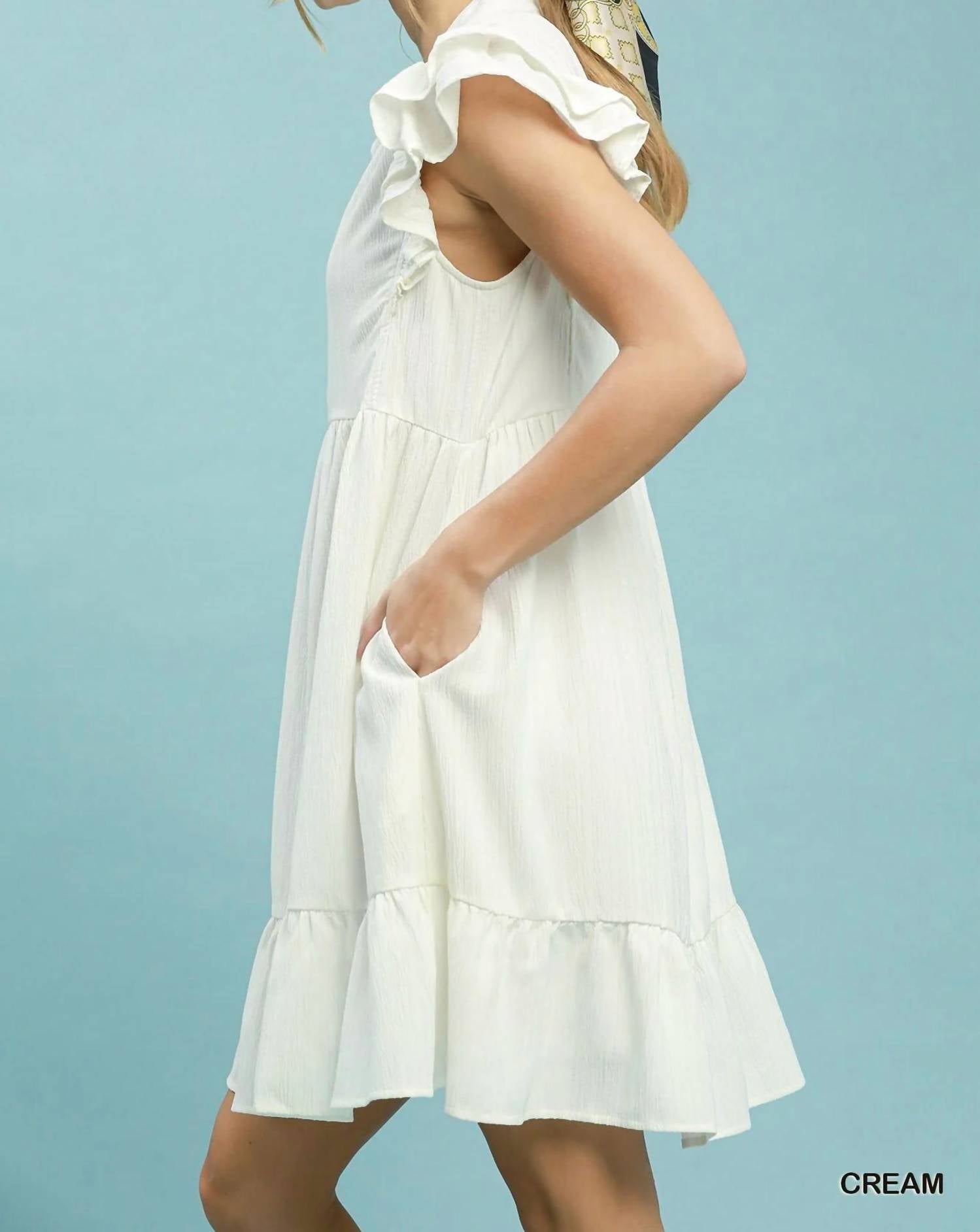 Umgee - Ruffle Sleeve Babydoll Mini Dress