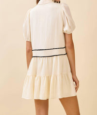 TCEC Scalloped Trimmed Button Placket Baby Doll Dress in natural - women's dress - detail view