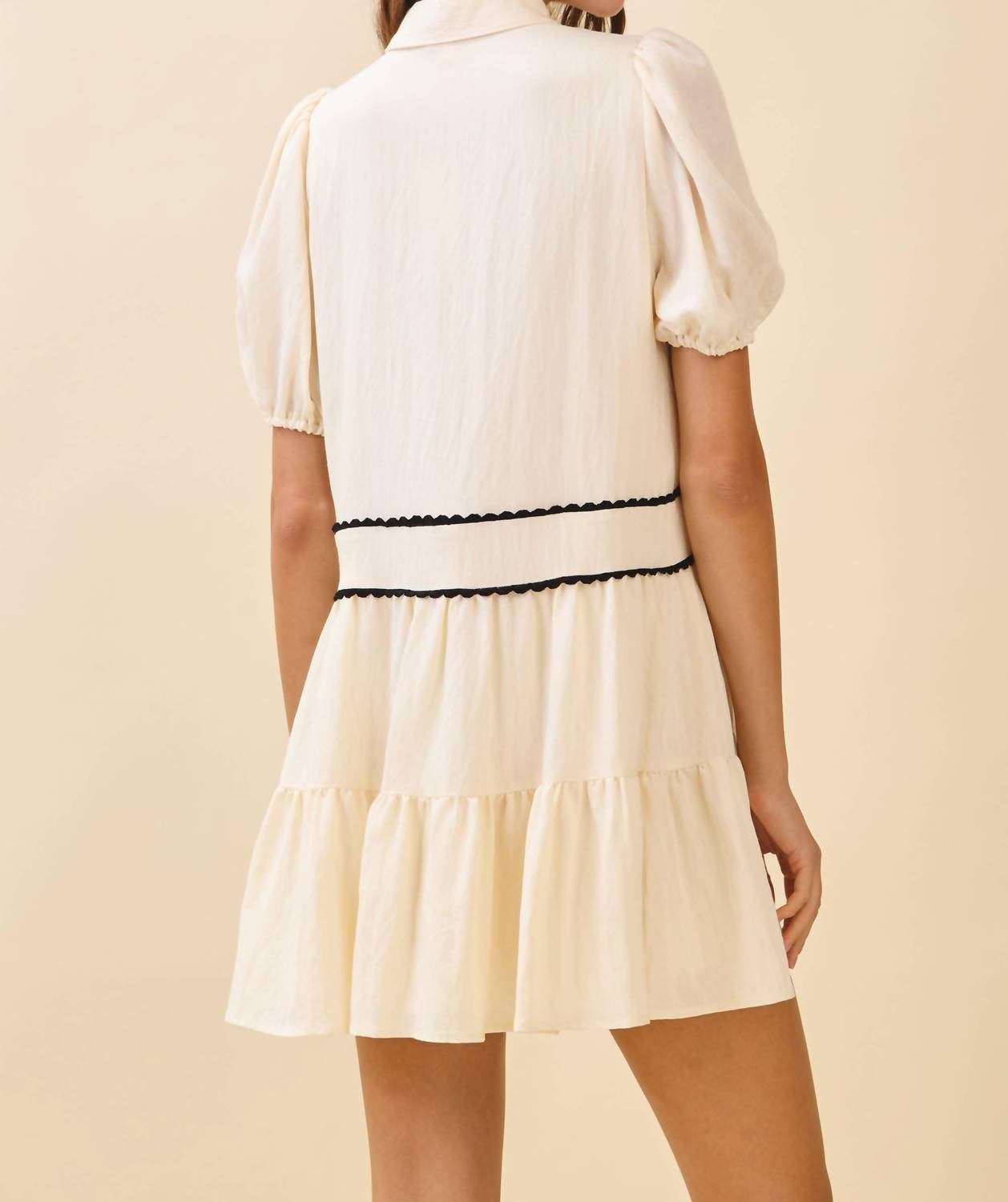 TCEC Scalloped Trimmed Button Placket Baby Doll Dress in natural - women's dress - detail view