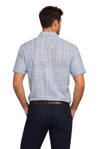 R-Options Plaid Short Sleeve Button Up Shirt in multi color - men's t-shirt - detail view