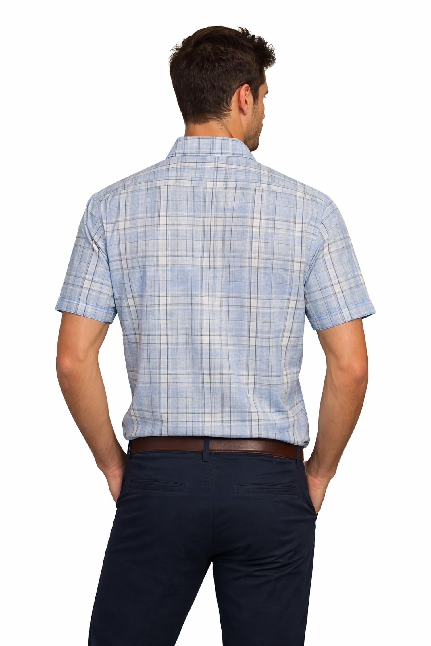 R-Options Plaid Short Sleeve Button Up Shirt in multi color - men's t-shirt - detail view