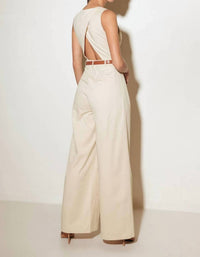 FLYING TOMATO Solid Woven Jumpsuit in almond - women's pants - view 4