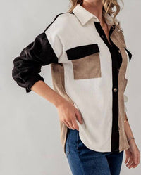 Blu Pepper - Relaxed Fit Colorblock Corduroy Shacket