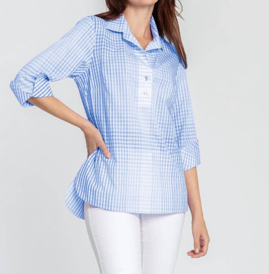 CHARLOTTE 3/4 SLEEVE OMBRE GINGHAM TUNIC