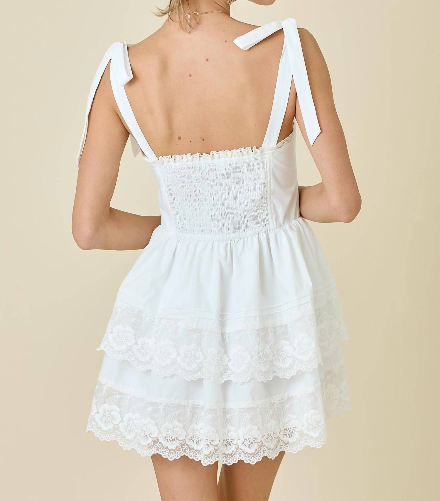 Day + Moon - Shoulder Tie Double Tiered Lace Dress