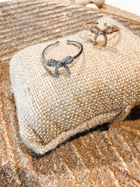 White Label - Women's Bow Rhinestone Adjustable Ring