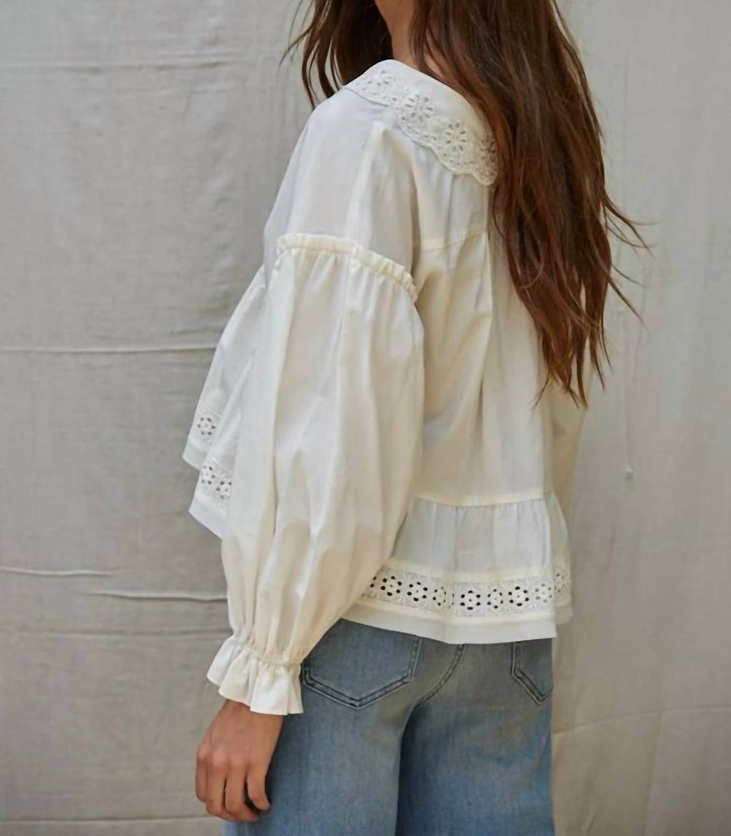 By Together - Romantic Eyelet Cotton-Blend Babydoll Top