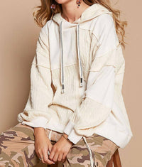 POL Balloon Sleeve Cut Sew Sweater Knit Top in cream - women's top