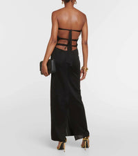 Tom Ford - strapless ling dress with 3 gold circles and tie back