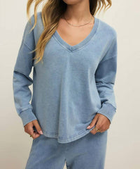 Z Supply Delphine Knit Denim Sweatshirt in blue - women's top