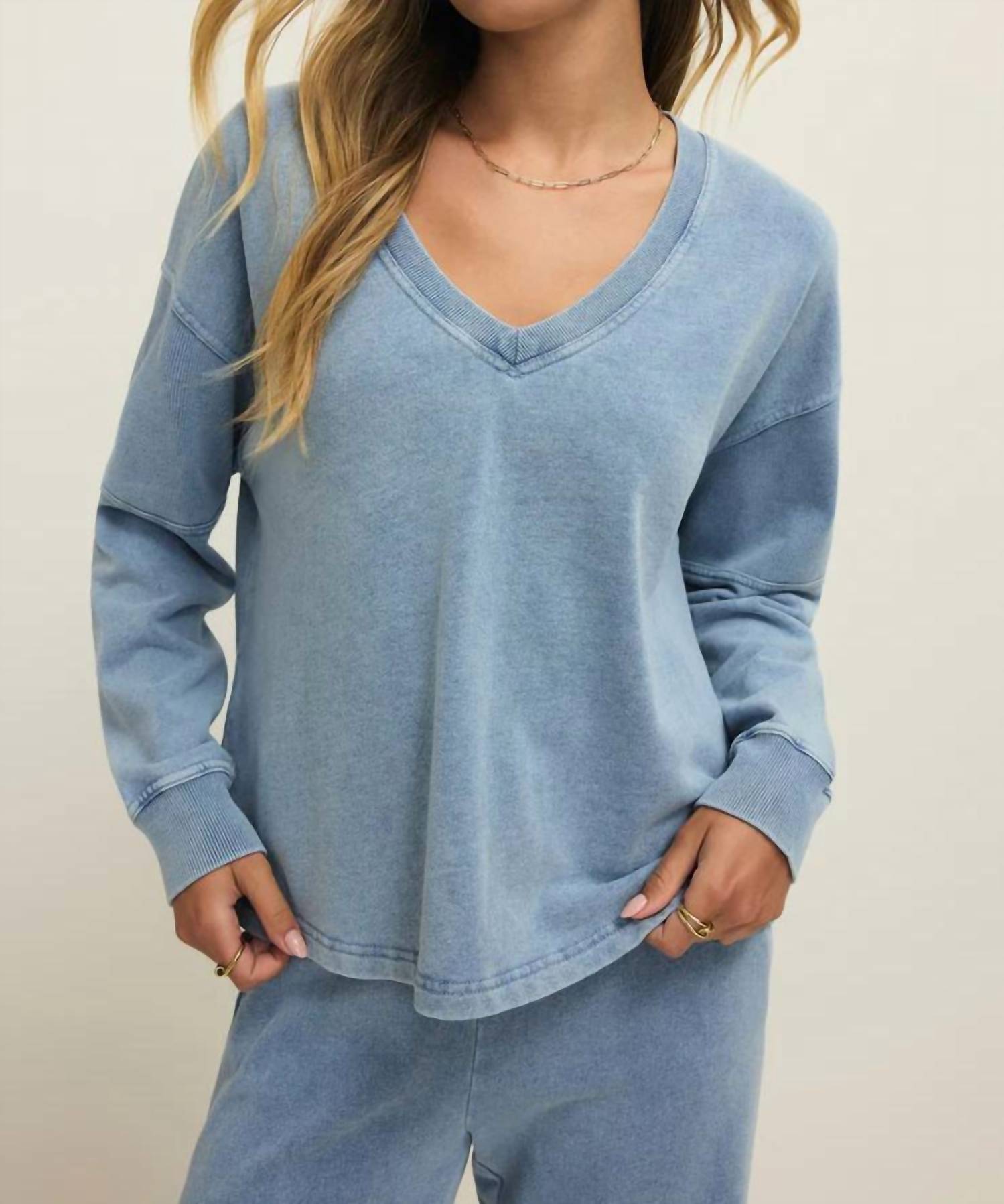 Z Supply Delphine Knit Denim Sweatshirt in blue - women's top