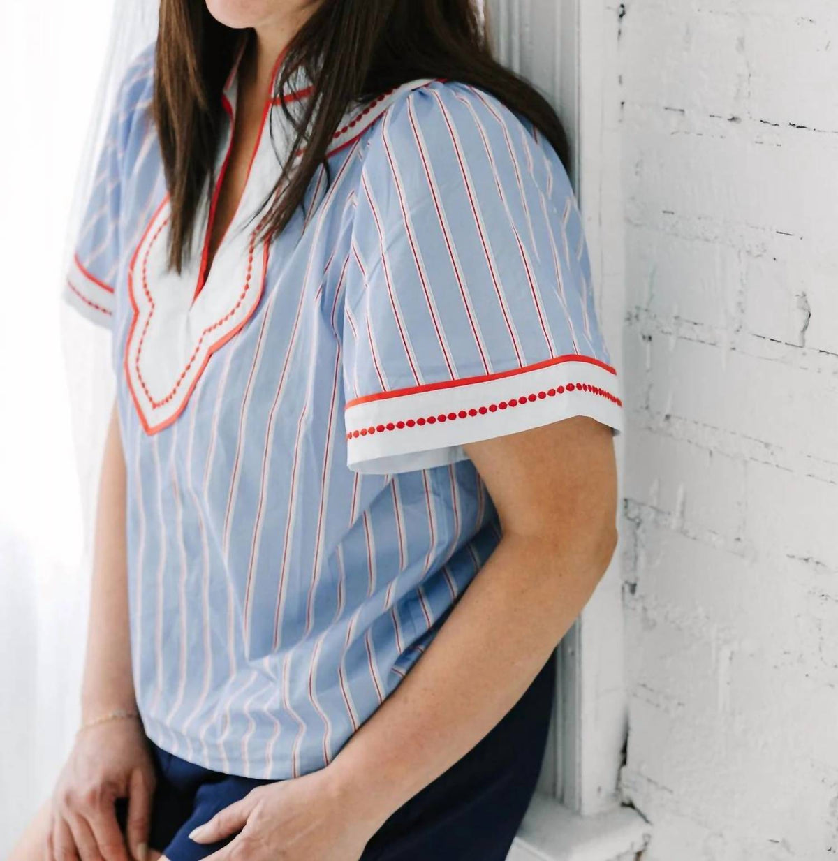 Thml - Women's Americana Wide Sleeve Striped Pattern Top