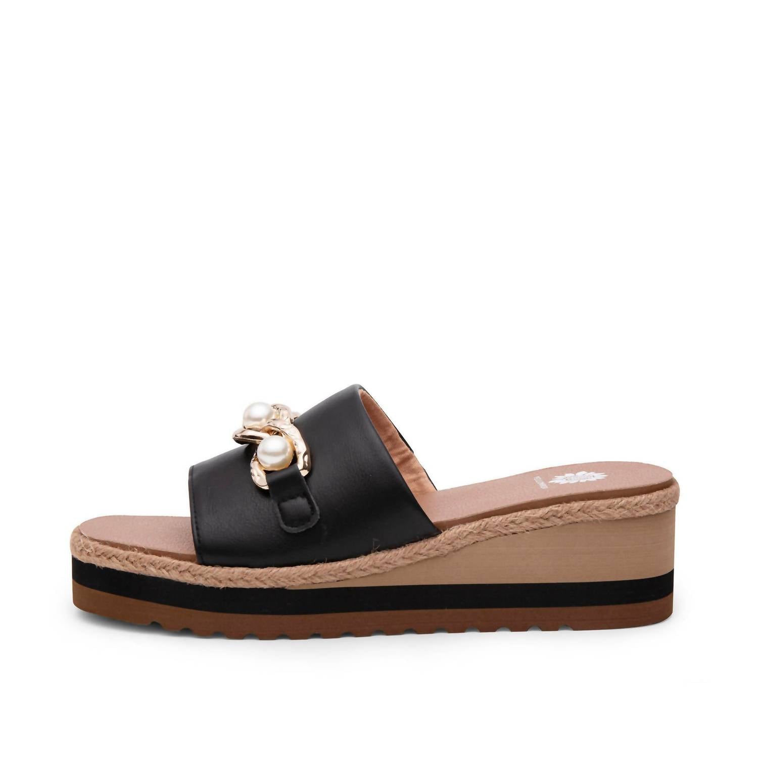 YELLOWBOX Women's Adelfia Sporty Wedge Sandal in black and pearl - women's sandal