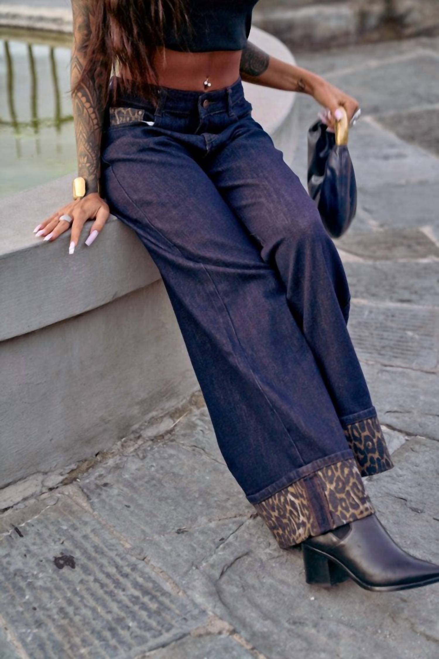 I TOO Zara Animal Print High Waisted Jean in dark wash - women's pants - alternate view
