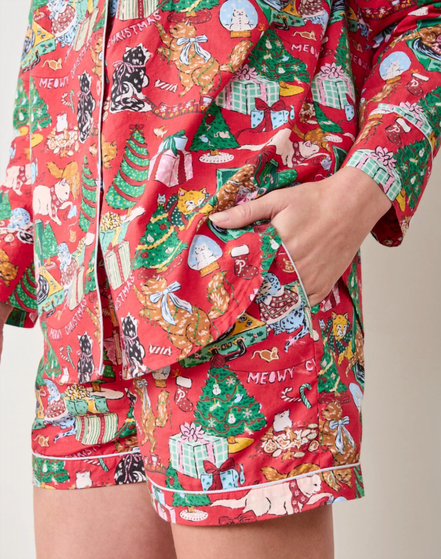 Printfresh - Meowy Christmas Long Sleeve Top & Shorts Set