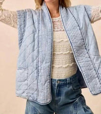 Bibi - Quilted Washed Chambray Vest