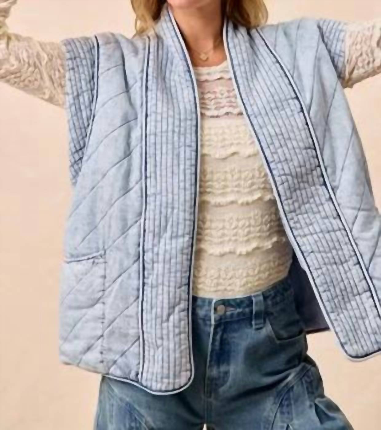 Bibi - Quilted Washed Chambray Vest