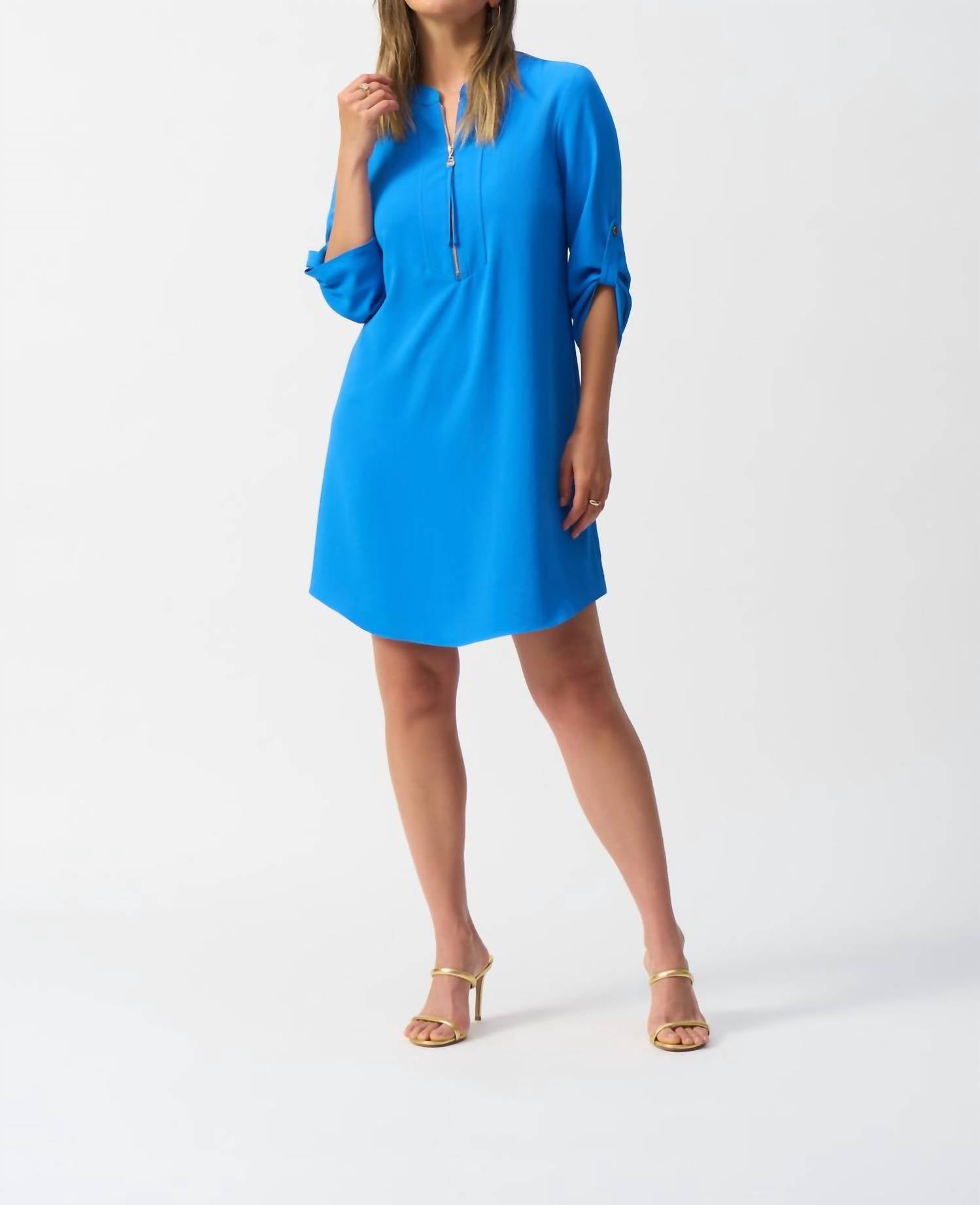 Joseph Ribkoff Mandarin Collar Straight Dress in french blue - women's dress