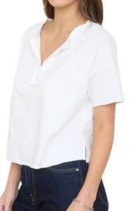 Blu Pepper - Washed Split-neck Knit Top
