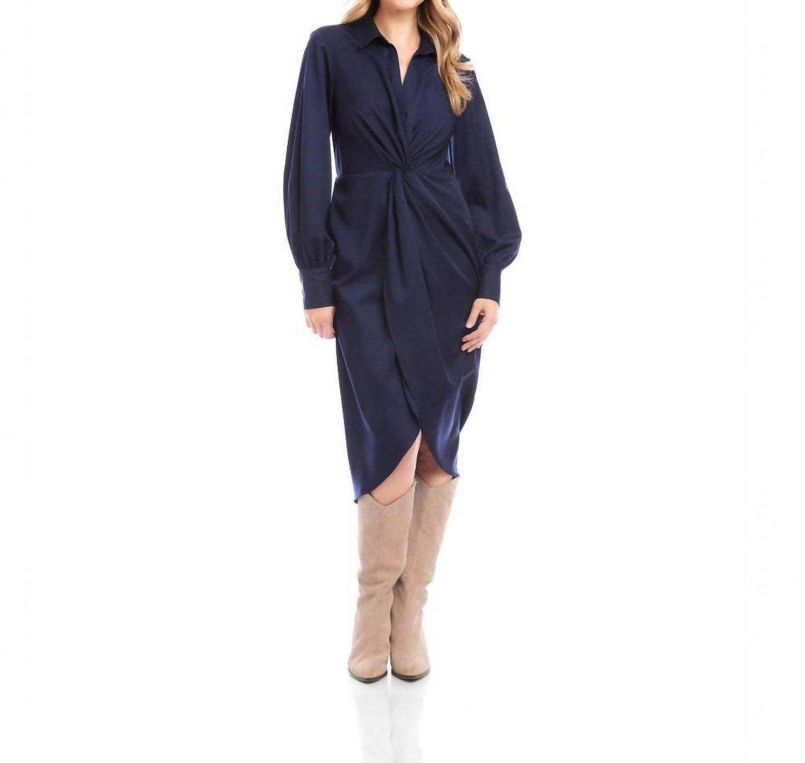Karen Kane - Savannah Twist Front Sateen Midi Dress