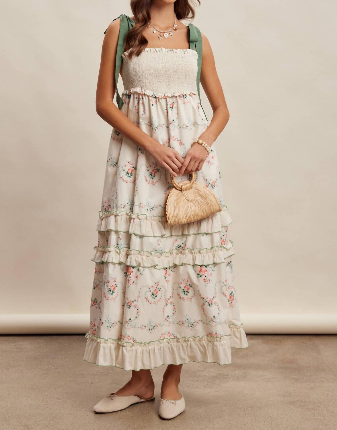 Listicle - Floral Smocked Tiered Maxi Dress