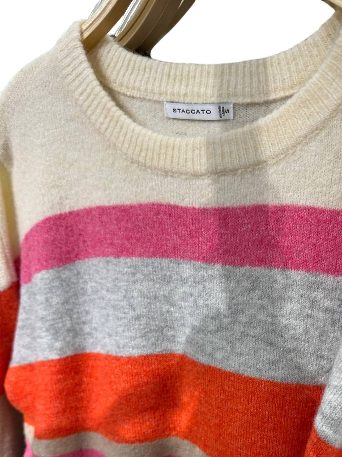 STACCATO Women's Pullover Stripe Sweater in pink orange gray - women's sweater - detail view