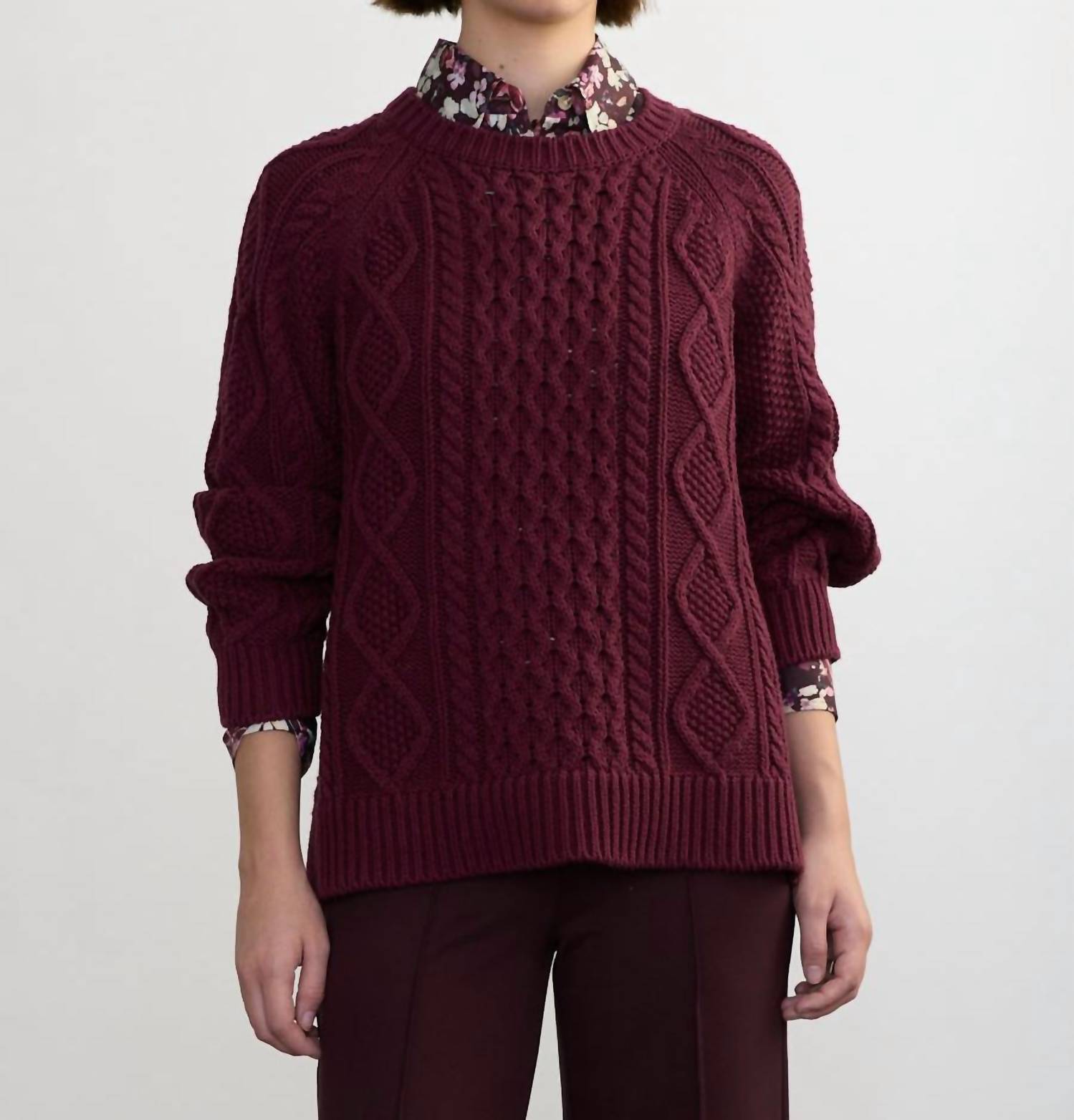 Margaret O'Leary Deidre Cable Pullover in wine - women's sweater