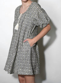 Greylin - Elena Stripe Pattern Bubble Sleeve Popover Dress