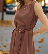 entro Belted Midi Dress With Accent Fastener in espresso - women's dress - view 7
