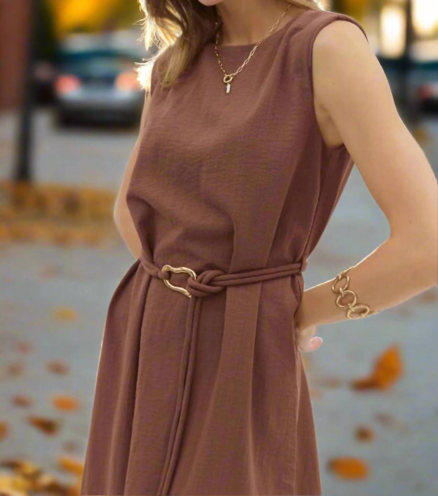 entro Belted Midi Dress With Accent Fastener in espresso - women's dress - view 7