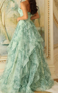 Jovani - Tiered Floral Gown With Sweetheart Cutout