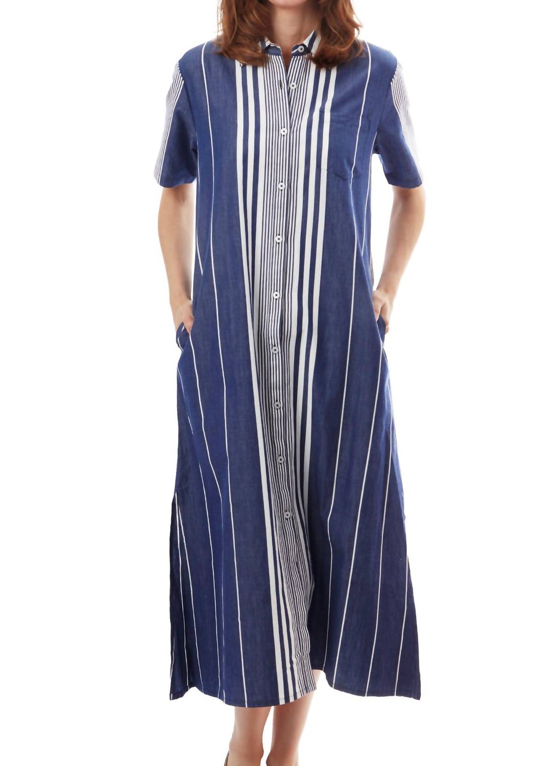 Dizzy-Lizzie The Breakers Maxi Shirt Dress in blue stripe - women's dress