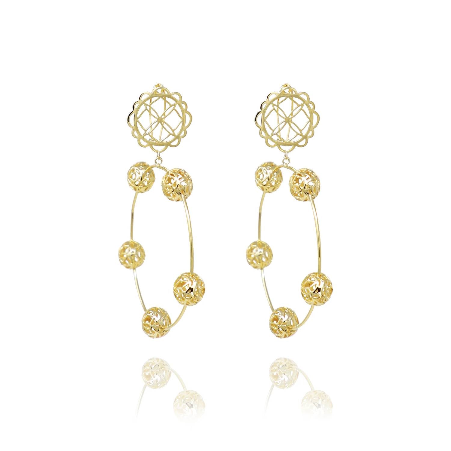 Georgina Jewelry - Women's Flower Sphere Hoops Earrings