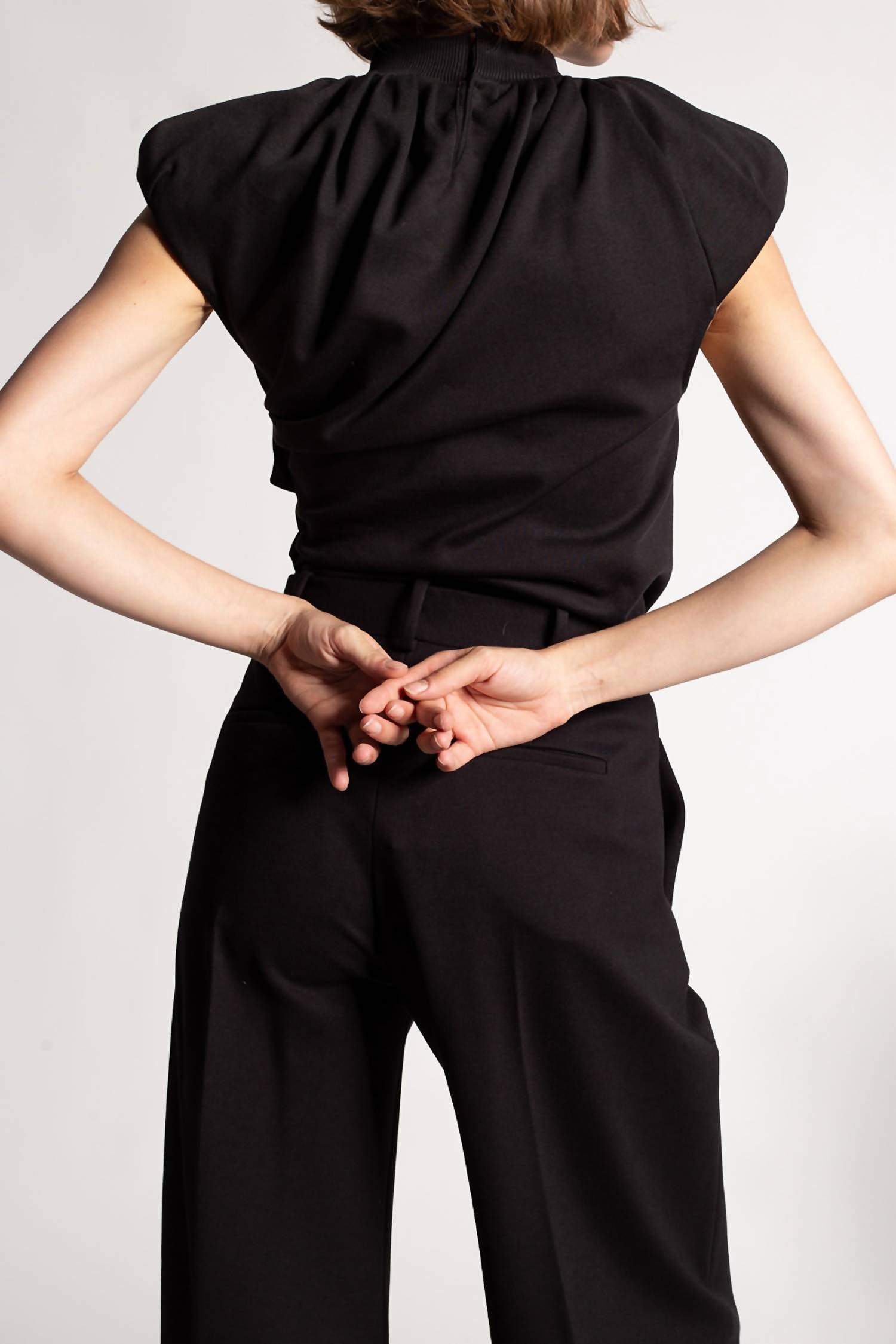 THE ATTICO Pre-loved Ruched Asymmetric Top in black - women's blouse - detail view