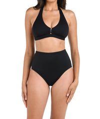 La Blanca Banded Halter Bikini Swimsuit Top in black - women's swimwear