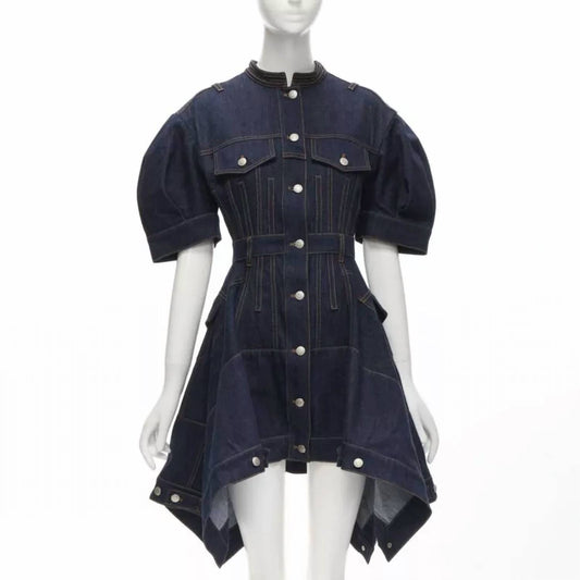 Alexander Mcqueen - 2022 Denim Corset Rounded Sleeve Dress