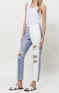 Vervet By Flying Monkey - Justice Two Tone Distressed Mom Jeans