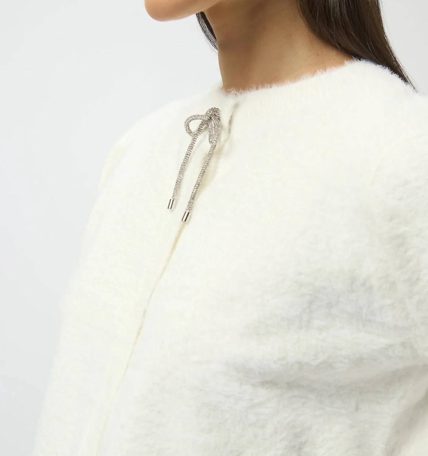 Joseph Ribkoff - Feather Yarn Cardigan with Rhinestone Bow