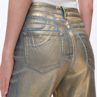 Bayeas Metallic High Waist Wide Leg Jeans in golden blue - women's jeans - view 5