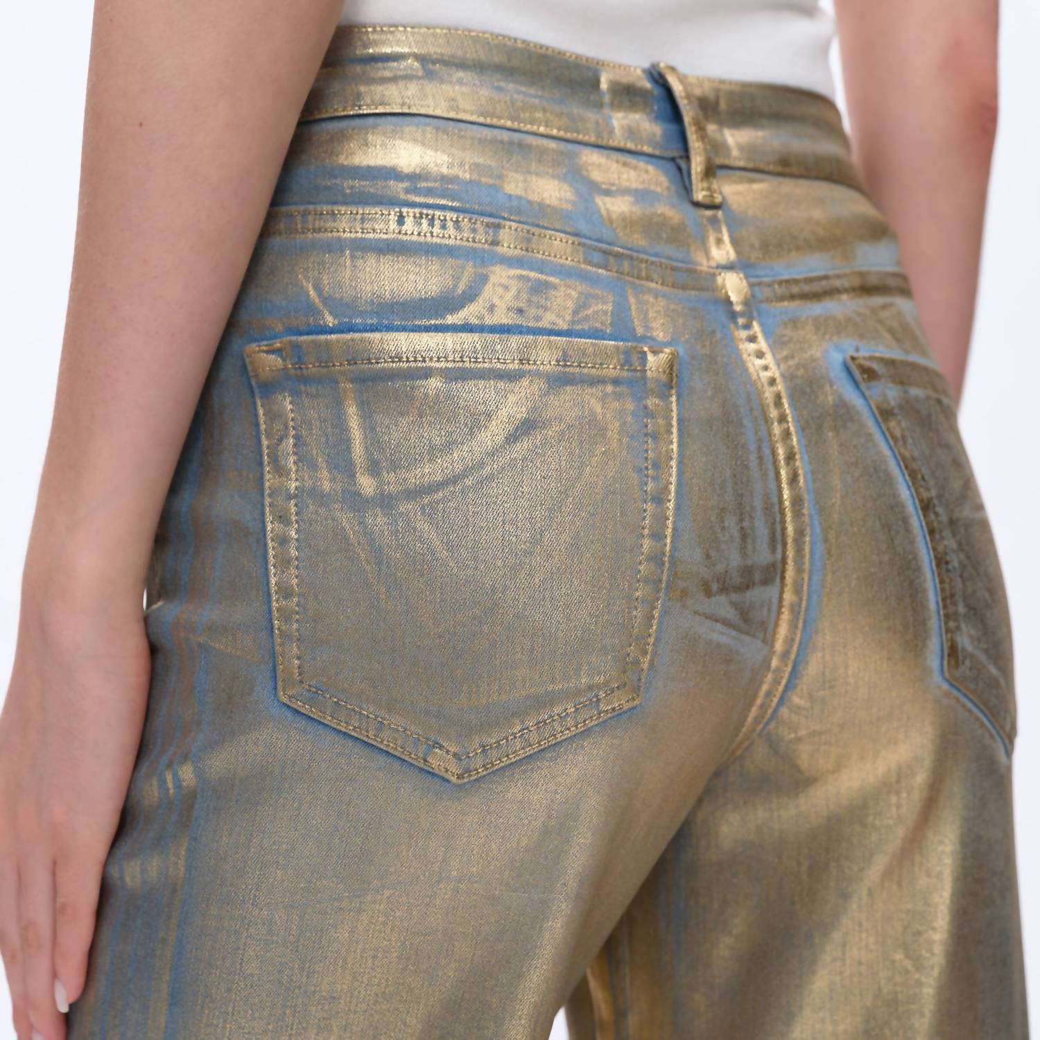 Bayeas Metallic High Waist Wide Leg Jeans in golden blue - women's jeans - view 5