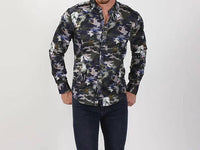 Eight X - Horses Over Camo Digital Print Button Down Shirt