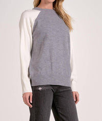 ELAN Tatum Crewneck Sweater in grey white colorblock - women's sweater - alternate view