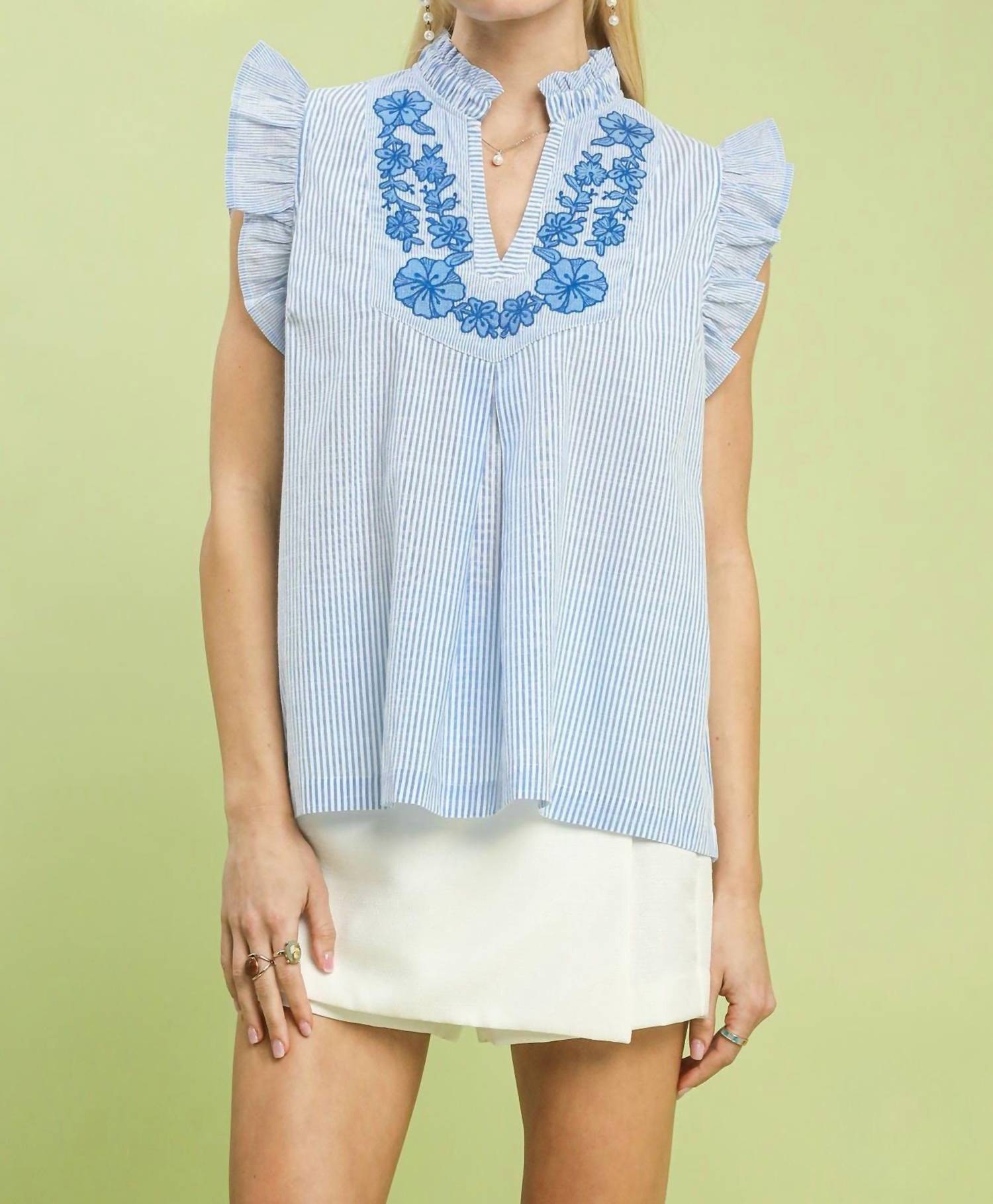 Umgee - Embroidered Ruffle Sleeve Top