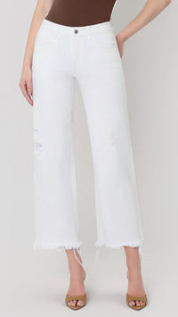 Vervet By Flying Monkey - High Rise Slight Distressed Raw Hem Crop Wide Jeans