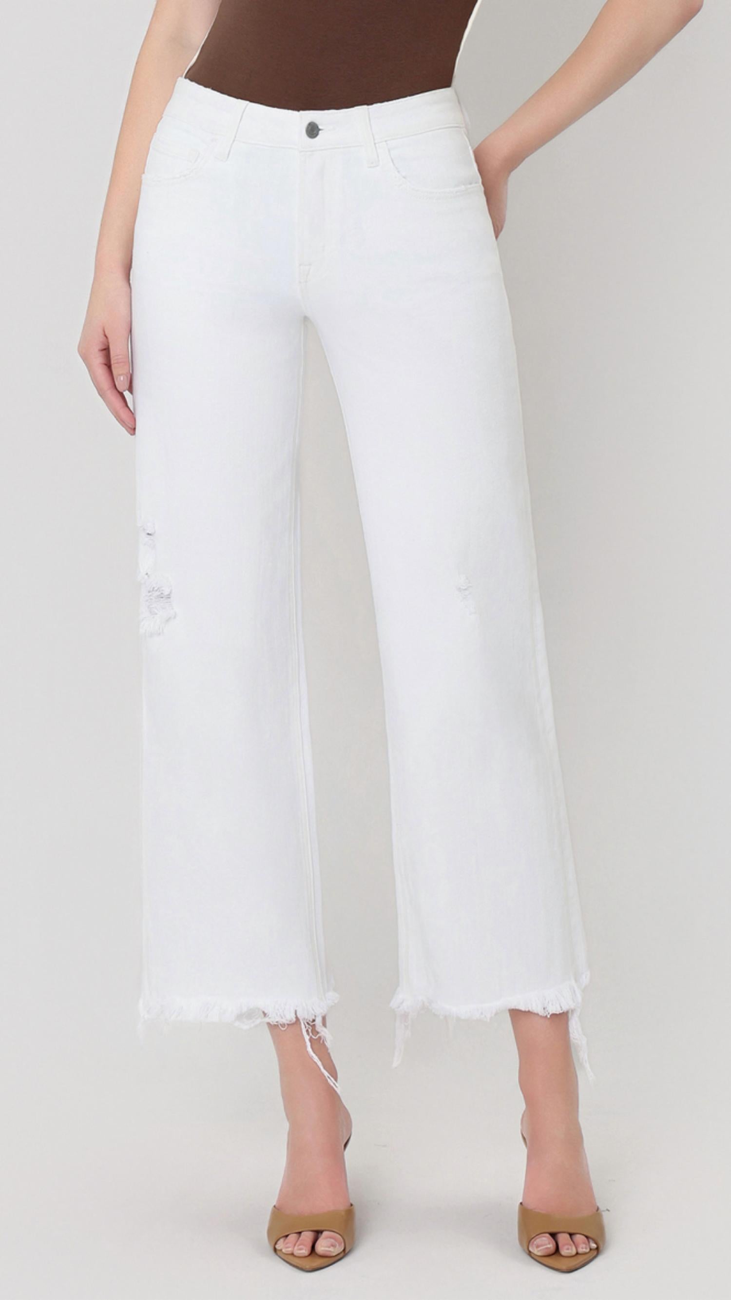 Vervet By Flying Monkey - High Rise Slight Distressed Raw Hem Crop Wide Jeans