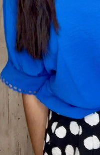 umgee Stella Scallop Trim Blouse in blue - women's blouse - alternate view
