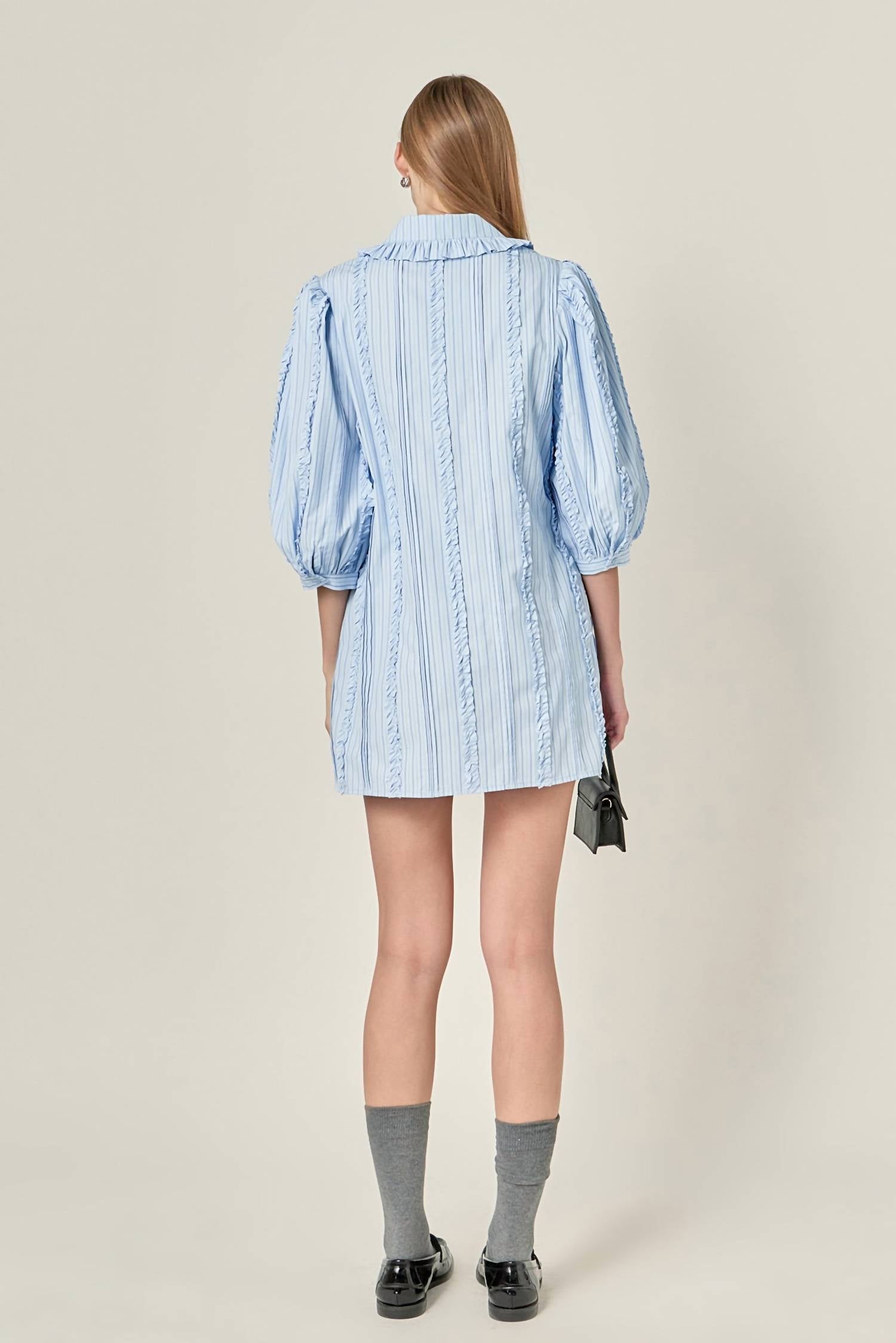 English Factory - Pintuck And Ruffle Detail Shirt Dress