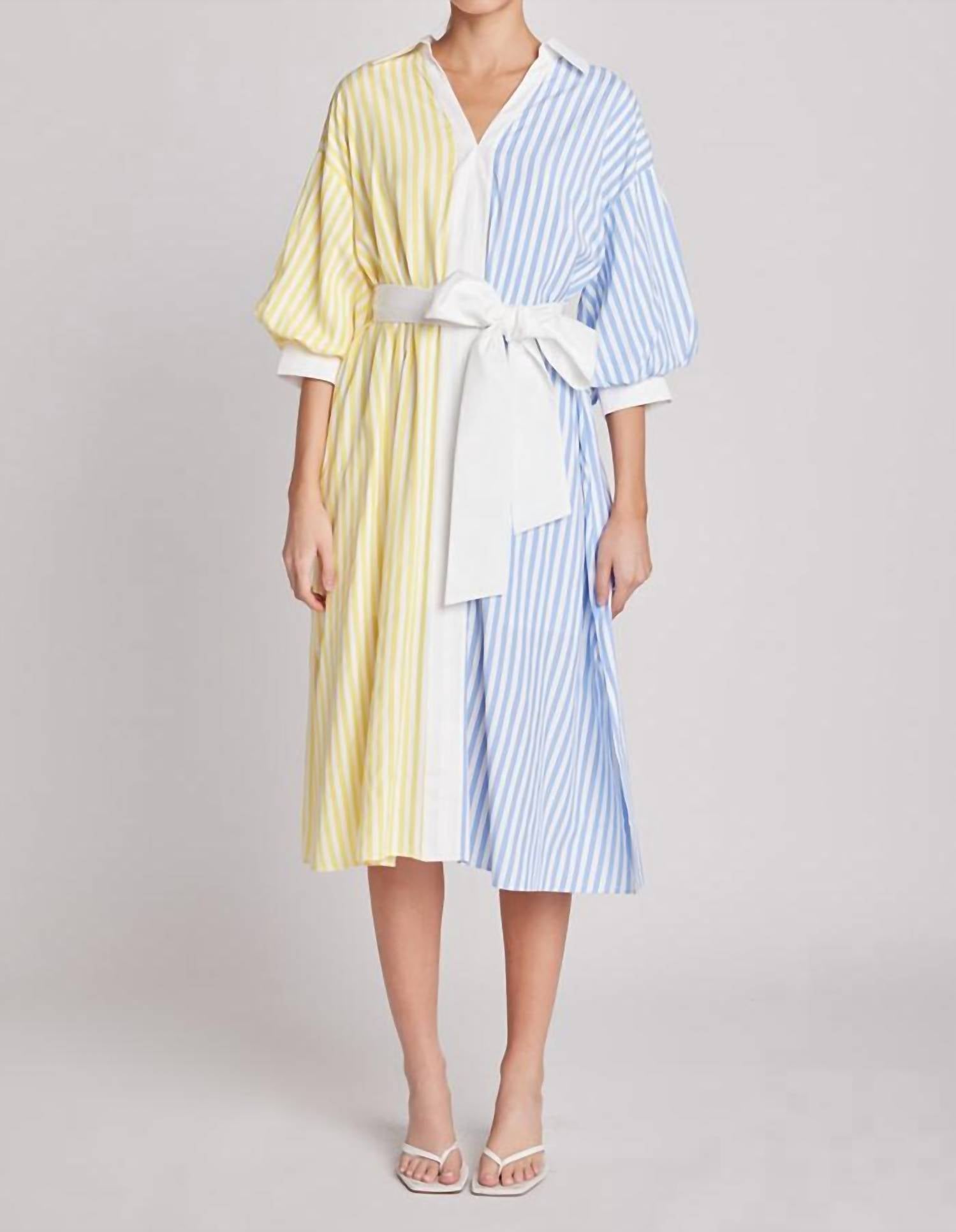 English Factory - Blouson Sleeve Stripe Shirt Midi Dress