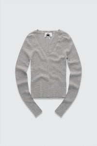 Colorush Jones Skinny Rib Top in fluffy grey - women's long sleeve top - alternate view
