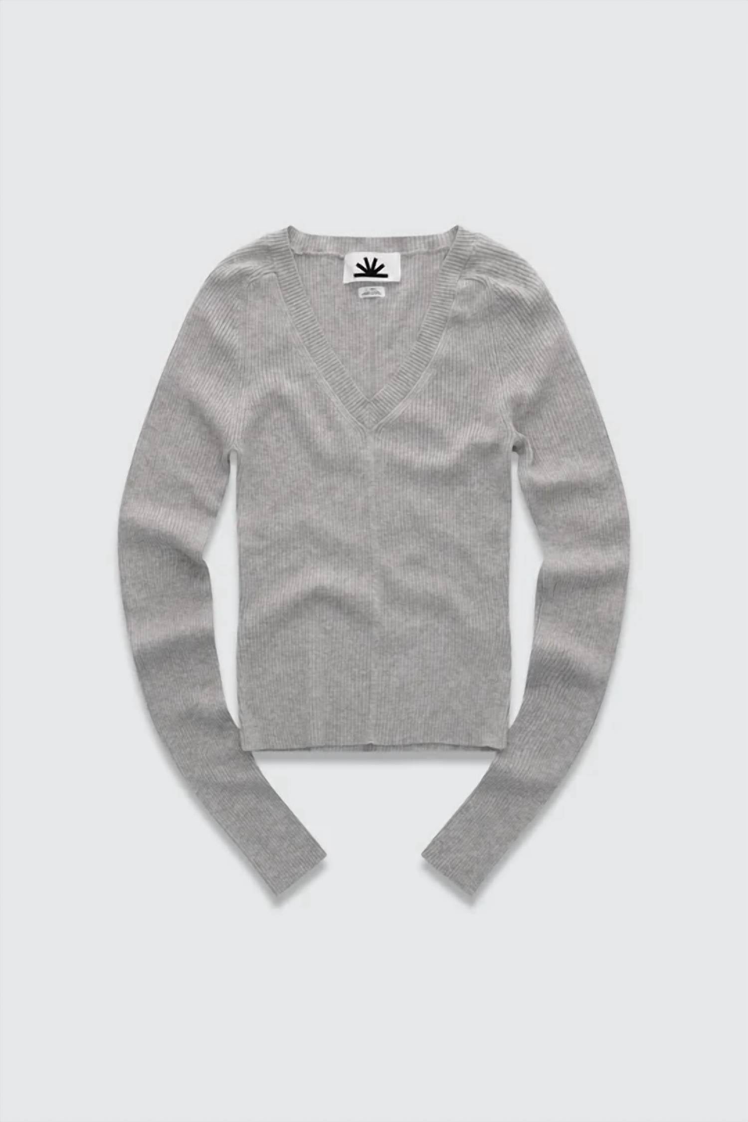 Colorush Jones Skinny Rib Top in fluffy grey - women's long sleeve top - alternate view